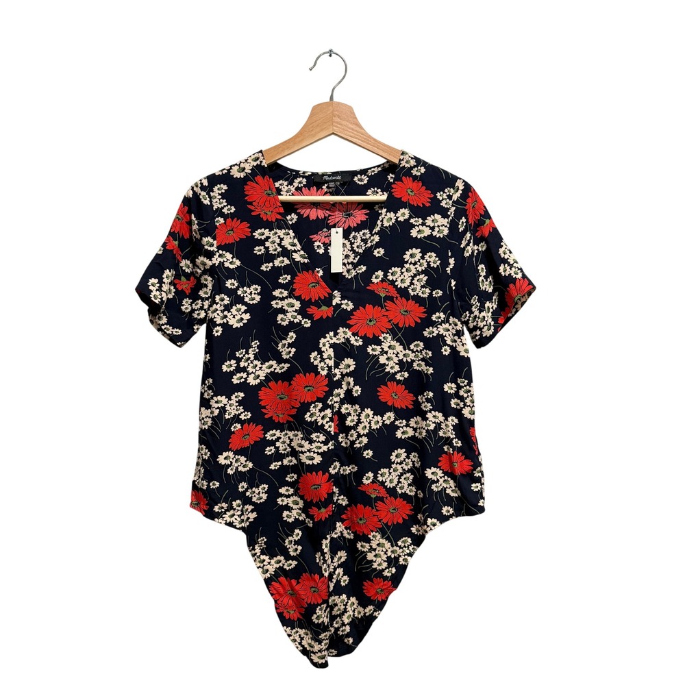 NWT‎ Madewell Hillside Daisies Floral Black Blouse Size XXS